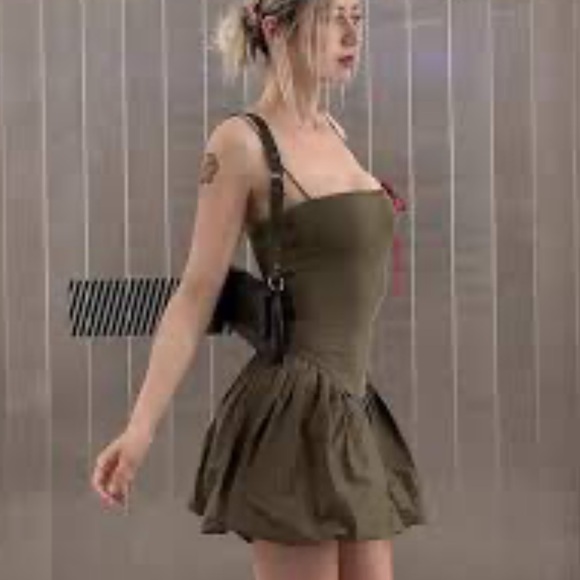 Zara Olive Green Bubble Poplin Dress - Picture 3 of 8